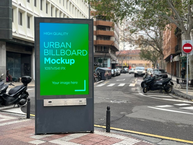 modello psd di cartellone pubblicitario urbano in strada europea in inverno