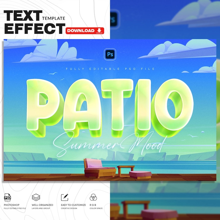 PSD modello psd di effetto di testo estivo
