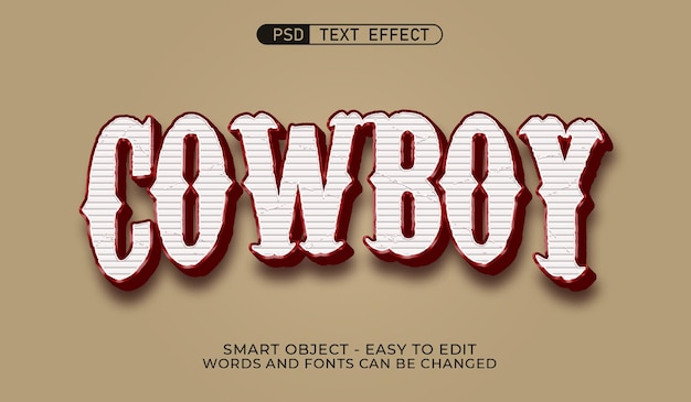 Modello psd di effetto testo cowboy modificabile