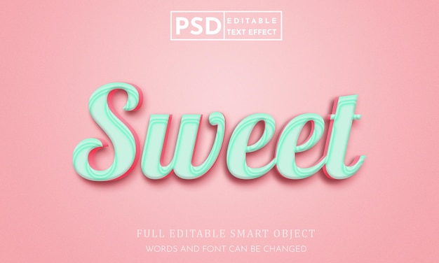 Modello psd di effetto testo modificabile dolce 3d