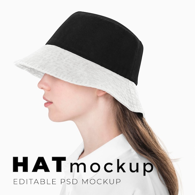 Modello psd di mockup di cappello a secchiello modificabile per annunci di moda di strada