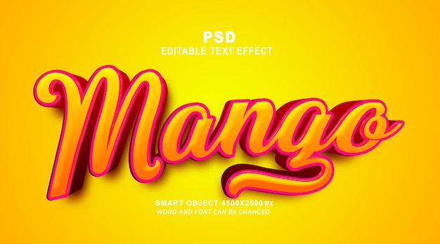 Modello PSD effetto testo modificabile Mango 3d con sfondo carino