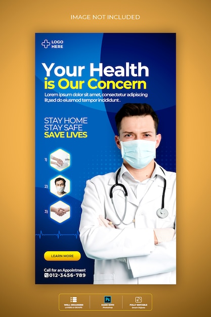 Modello psd premium della storia di instagram di salute medica su Coronavirus o convid-19