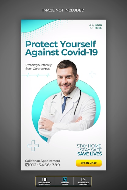 Modello psd premium della storia di instagram di salute medica su Coronavirus o convid-19