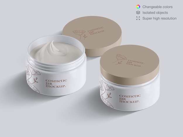 Modello realistico del modello del barattolo di crema cosmetica di plastica dell'angolo alto due realistico