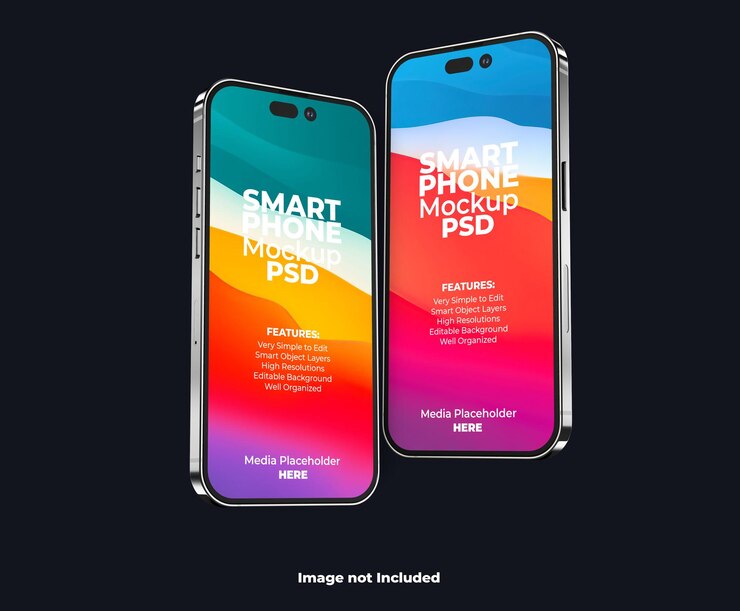 Modello realistico di mockup dello schermo per smartphone 3d per iphone 14 pro max con sfondo modificabile PSD
