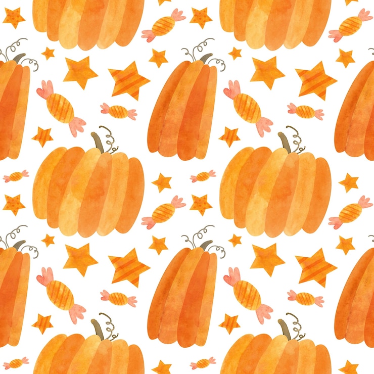 PSD modello senza cuciture di halloween con zucche arancioni e dolci simpatico sfondo psd