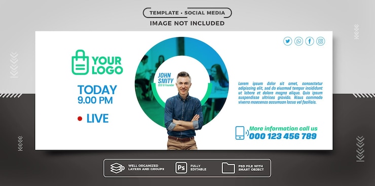 PSD modello social media banner conferenza online ceo
