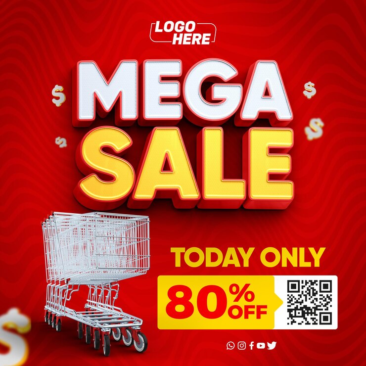 PSD modello social media feed supermercato mega vendita con fino a 80 di sconto
