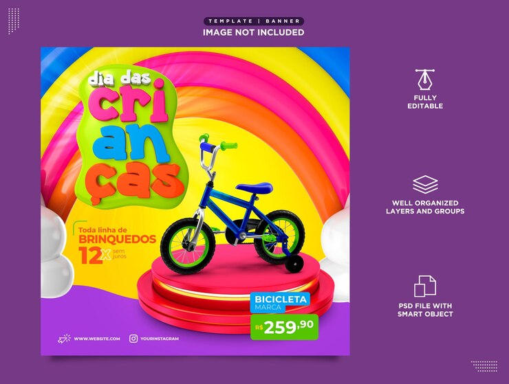 MODELLO SOCIAL MEDIA INSTAGRAM POST DIA DAS BAMBINI BRASIL EM PORTUGUES SALDI