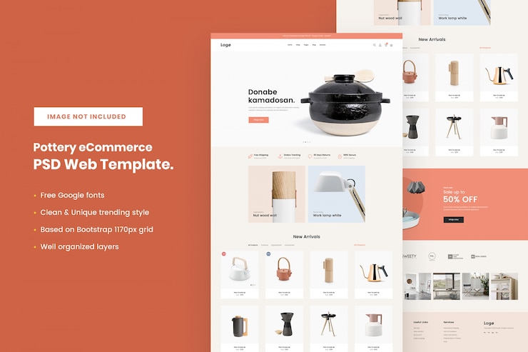 PSD modello web di ecommerce di ceramica