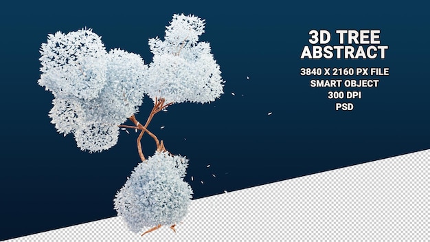 PSD modelo 3d aislado de árbol con hojas blancas abstractas sobre fondo transparente