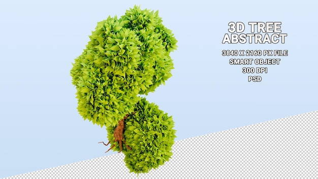 Modelo 3d aislado de árbol con hojas verdes abstractas sobre fondo transparente