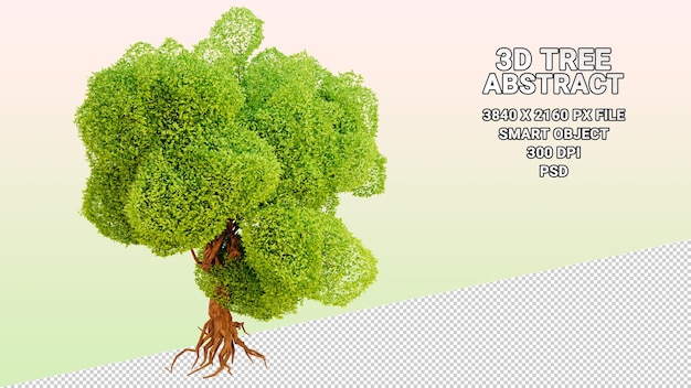 Modelo 3d aislado de árbol con hojas verdes abstractas sobre fondo transparente