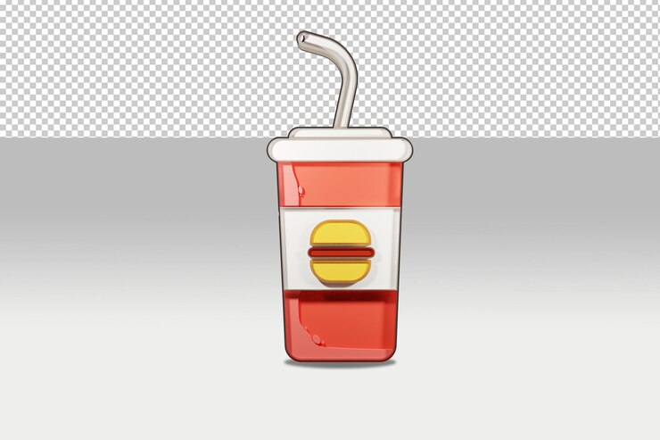 Modelo 3d de bebida gaseosa con archivo psd de logotipo de hamburguesa con vista frontal
