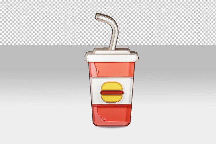 PSD modelo 3d de bebida gaseosa con archivo psd de logotipo de hamburguesa con vista superior