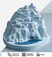 PSD modelo 3d de la caldera de santorini con un edificio blanco y agua azul con una pequeña ventana en primer plano