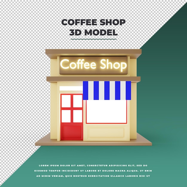 PSD modelo 3d cartoon coffee shop