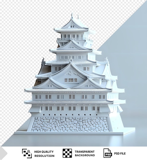 PSD modelo 3d del castillo de osaka con un edificio blanco y una pequeña ventana