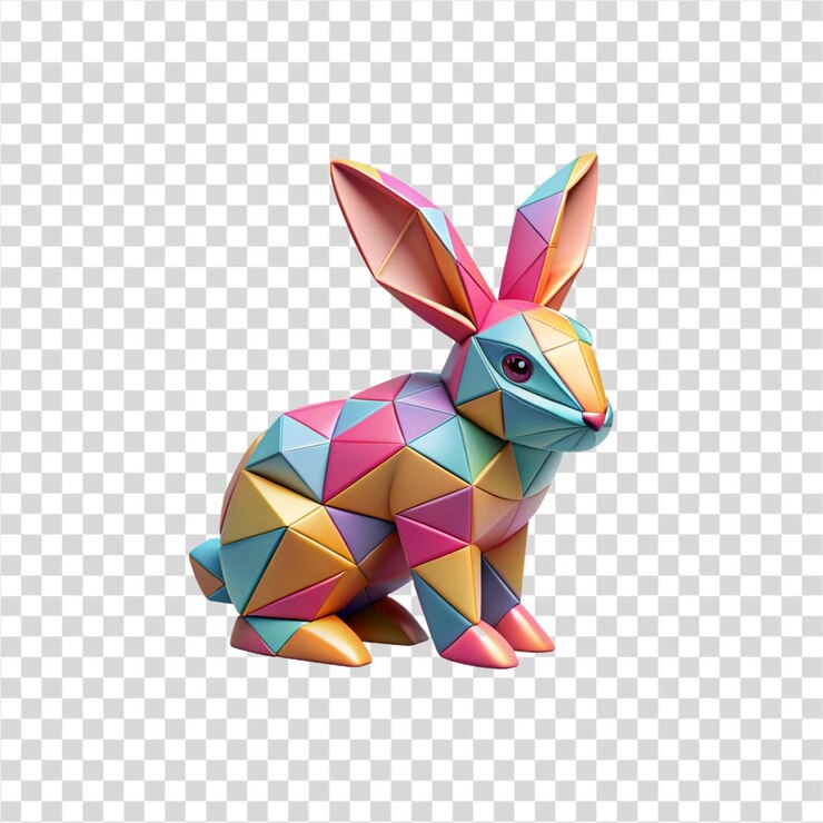PSD modelo 3d colorido de conejo polimétrico bajo geométrico