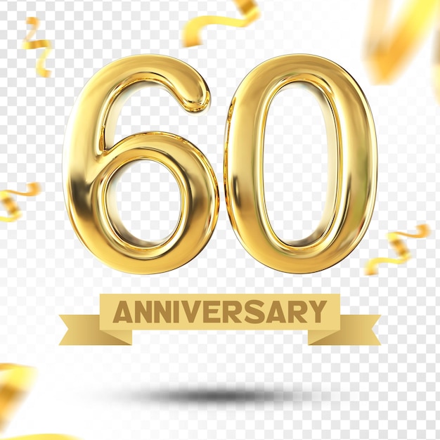PSD modelo 3d de aniversário de ouro número 60 anos