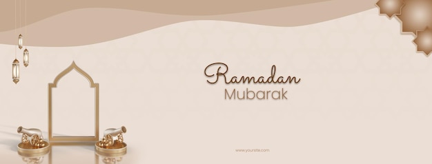 Modelo 3d de banner de promoção ramadan mubarak