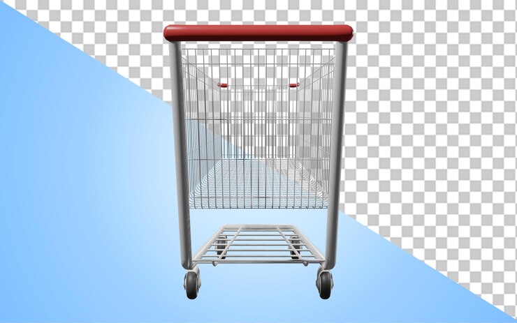 PSD modelo 3d de carrinho de supermercado com outra visão lateral. carrinho comercial, objeto png