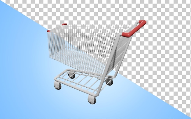 Modelo 3D de Carrinho de Supermercado com outra visão lateral. Carrinho comercial, objeto PNG