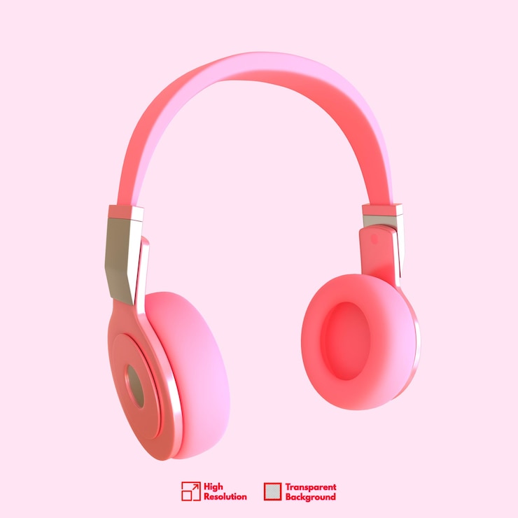 PSD modelo 3d de fone de ouvido rosa com fundo transparente