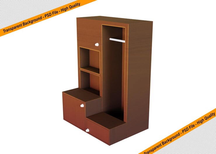 PSD modelo 3d de guarda-roupa de madeira estiloso