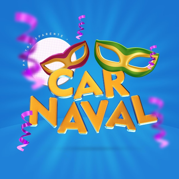 PSD modelo 3d do logotipo do carnaval com ícones