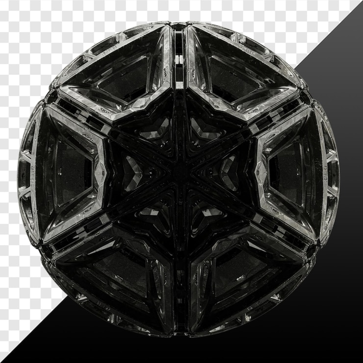 PSD modelo 3d de una esfera geométrica metálica negra intrincada