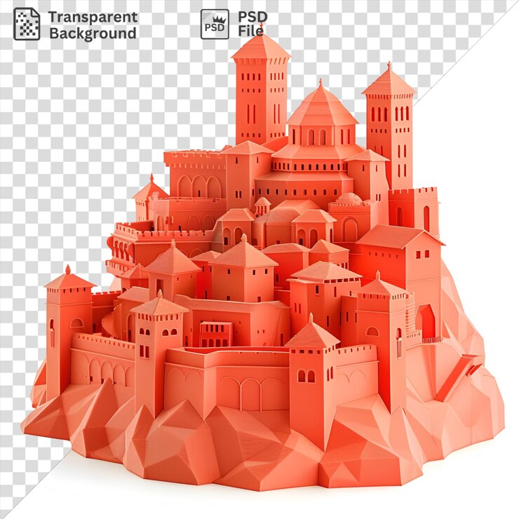 PSD modelo 3d isolado da alhambra com uma torre alta