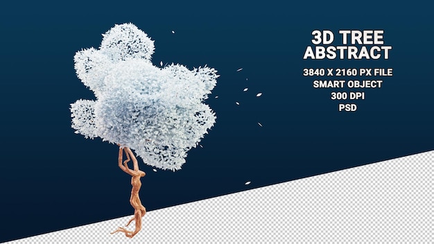 Modelo 3d isolado de árvore com folhas brancas abstratas em fundo transparente