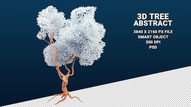 Modelo 3d isolado de árvore com folhas brancas abstratas em fundo transparente