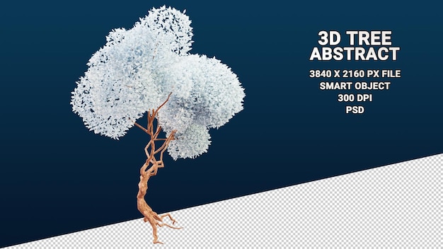 PSD modelo 3d isolado de árvore com folhas brancas abstratas em fundo transparente