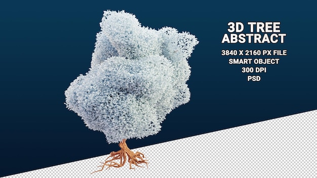 Modelo 3d isolado de árvore com folhas brancas abstratas em fundo transparente