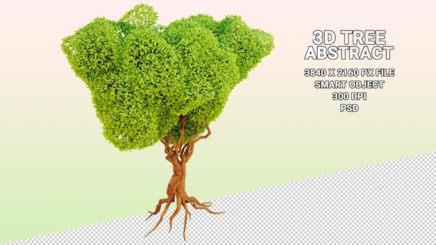 Modelo 3d isolado de árvore com folhas verdes abstratas em fundo transparente