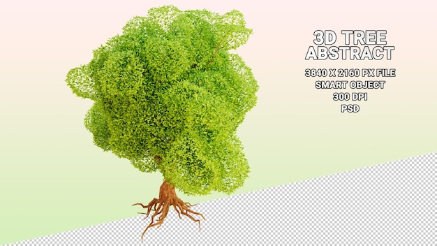 Modelo 3d isolado de árvore com folhas verdes abstratas em fundo transparente