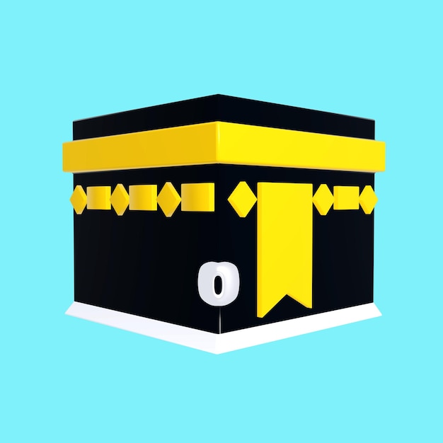 Modelo 3D de la Kaaba, la qibla musulmana con un fondo azul