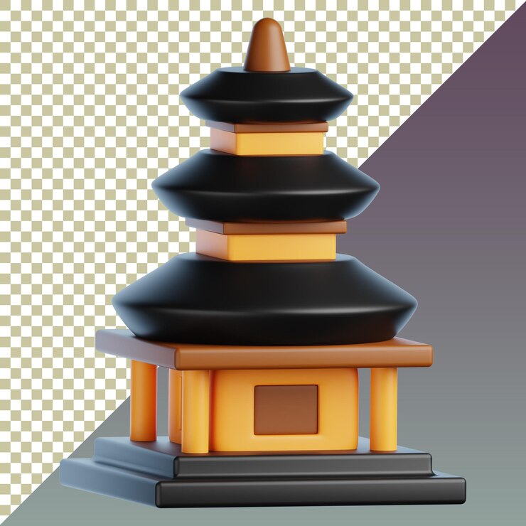 PSD modelo 3d de la pagoda coreana en un fondo aislado y transparente