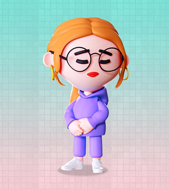 PSD modelo 3d de personaje de niña de dibujos animados