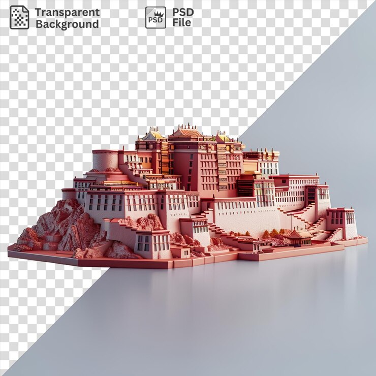 PSD modelo 3d premium do palácio de potala contra um céu azul e cinza