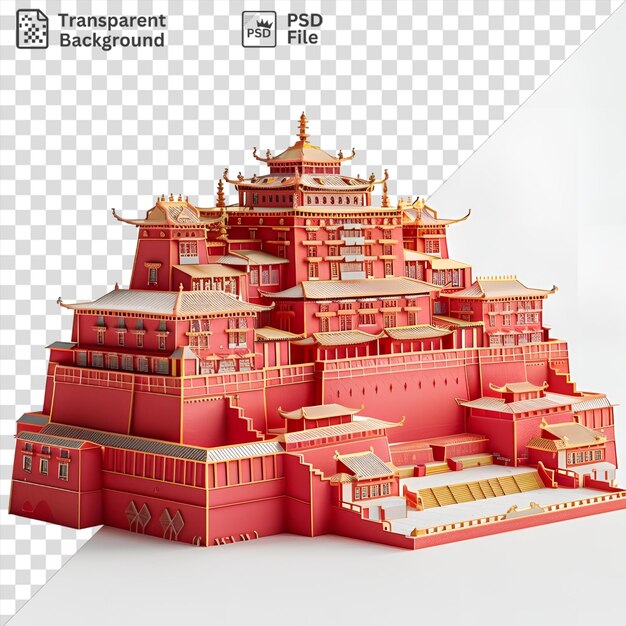 PSD modelo 3d premium do palácio de potala contra um céu azul e cinza