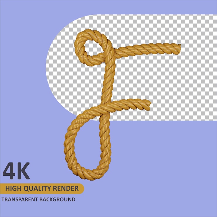 PSD modelo 3d que rinde arpillera cuerda alfabeto letra mayúscula f