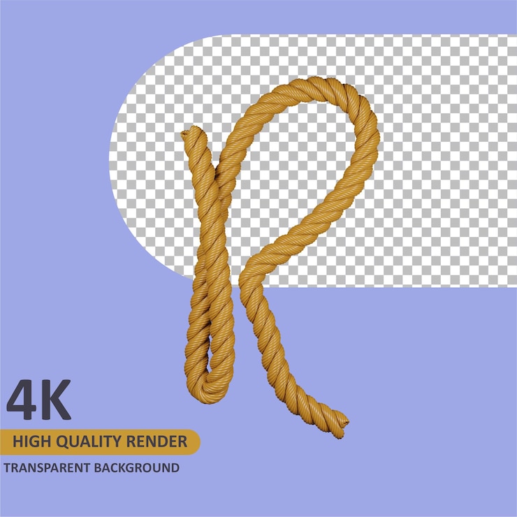 PSD modelo 3d que rinde arpillera cuerda alfabeto letra mayúscula r