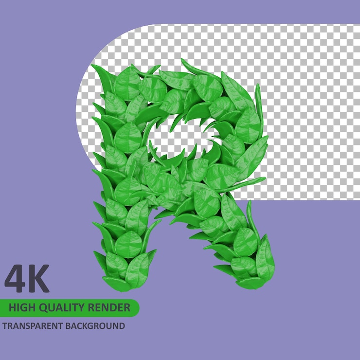 PSD modelo 3d que rinde las hojas del alfabeto letra mayúscula r