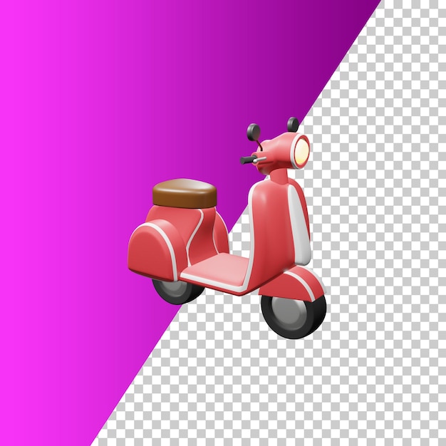 Modelo 3D de un scooter rojo con un fondo púrpura