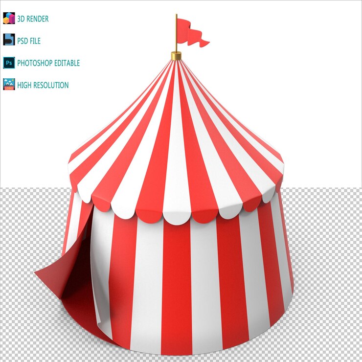 PSD modelo 3d de la tienda de circo en psd