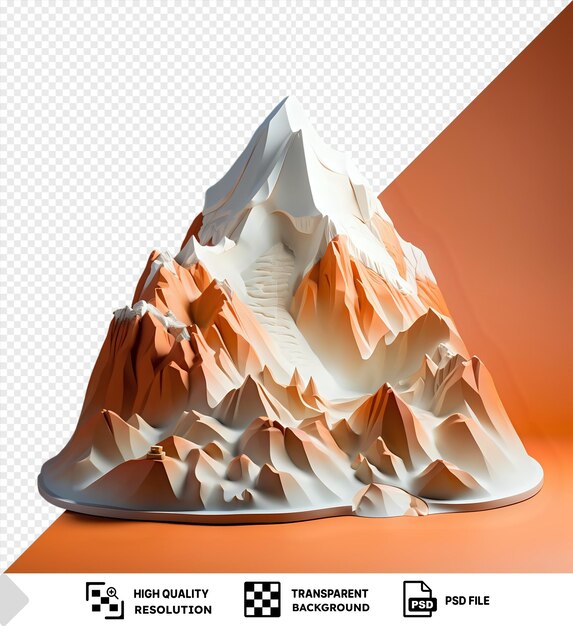 modelo 3D transparente del monte aoraki con un pico cubierto de nieve y un afloramiento rocoso en primer plano con un cielo azul claro y una cordillera distante